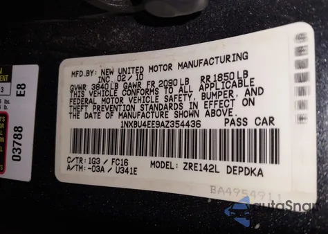 2010 Toyota Corolla Le from USA, damaged, VIN 1NXBU4EE9AZ354436